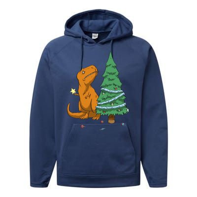 Cute T Rex Christmas Tree Performance Fleece Hoodie