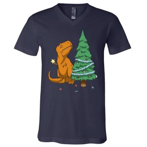 Cute T Rex Christmas Tree V-Neck T-Shirt