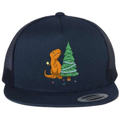 Cute T Rex Christmas Tree Flat Bill Trucker Hat