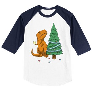 Cute T Rex Christmas Tree Baseball Sleeve Shirt