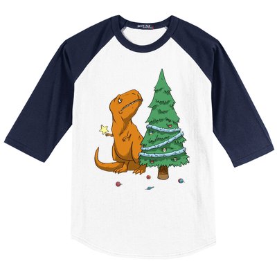 Cute T Rex Christmas Tree Baseball Sleeve Shirt