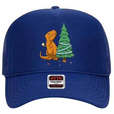 Cute T Rex Christmas Tree High Crown Mesh Back Trucker Hat