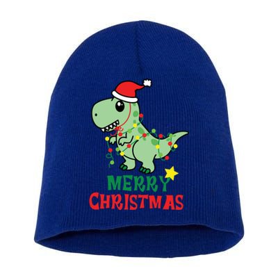 Cute T Rex Merry Christmas Dinosaur Tree Rex Pajama Lights Gift Short Acrylic Beanie