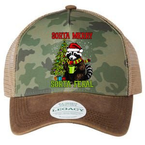 Christmas Tree Raccoon Santa Coffee Sorta Merry Feral Funny Legacy Tie Dye Trucker Hat