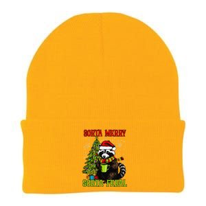 Christmas Tree Raccoon Santa Coffee Sorta Merry Feral Funny Knit Cap Winter Beanie