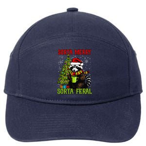 Christmas Tree Raccoon Santa Coffee Sorta Merry Feral Funny 7-Panel Snapback Hat