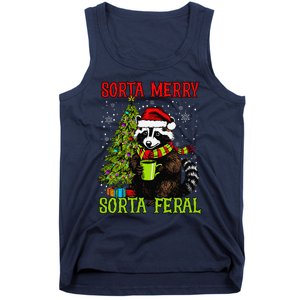 Christmas Tree Raccoon Santa Coffee Sorta Merry Feral Funny Tank Top