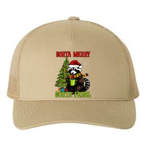 Christmas Tree Raccoon Santa Coffee Sorta Merry Feral Funny Yupoong Adult 5-Panel Trucker Hat