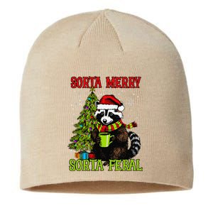 Christmas Tree Raccoon Santa Coffee Sorta Merry Feral Funny Sustainable Beanie