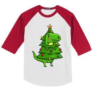 Cute Tree Rex Gift Funny Dinosaur Christmas Gift Kids Colorblock Raglan Jersey