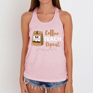 Coffee Teach Repeat Back To School Teacher Appreciation Gift Women's Knotted Racerback Tank