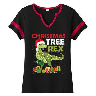 Christmas Tree Rex Trex Dinosaur Cool Gift Ladies Halftime Notch Neck Tee