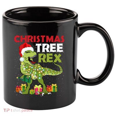Christmas Tree Rex Trex Dinosaur Cool Gift 11oz C Handle Ceramic Mug