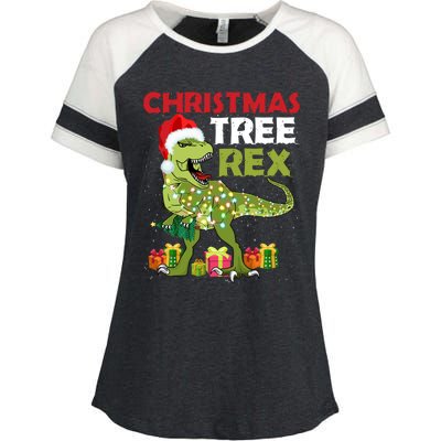 Christmas Tree Rex Trex Dinosaur Cool Gift Enza Ladies Jersey Colorblock Tee