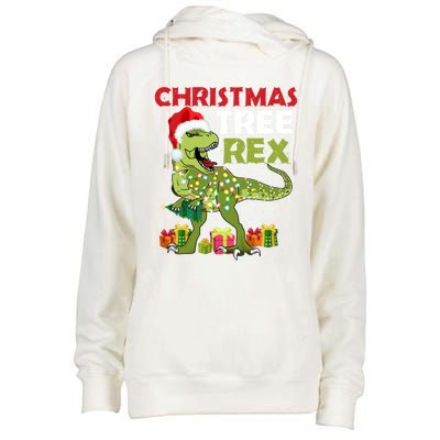 Christmas Tree Rex Trex Dinosaur Cool Gift Womens Funnel Neck Pullover Hood