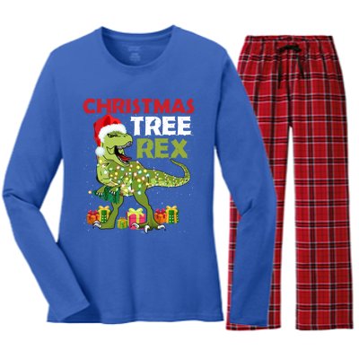 Christmas Tree Rex Trex Dinosaur Cool Gift Women's Long Sleeve Flannel Pajama Set 