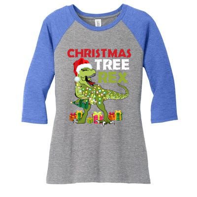 Christmas Tree Rex Trex Dinosaur Cool Gift Women's Tri-Blend 3/4-Sleeve Raglan Shirt