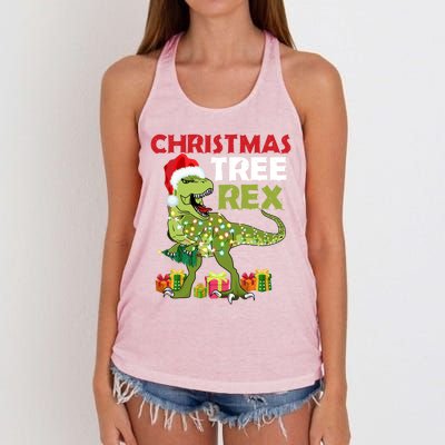 Christmas Tree Rex Trex Dinosaur Cool Gift Women's Knotted Racerback Tank