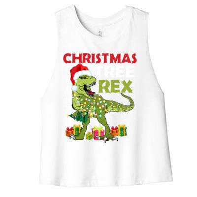 Christmas Tree Rex Trex Dinosaur Cool Gift Women's Racerback Cropped Tank