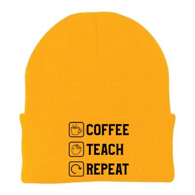 Coffee Teach Repeat Caffeine Lover Teacher Meaningful Gift Knit Cap Winter Beanie