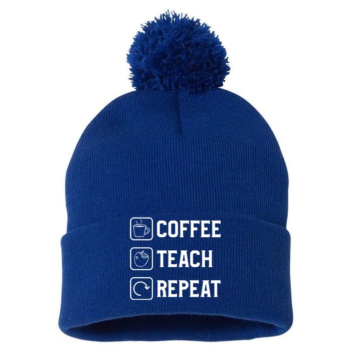 Coffee Teach Repeat Caffeine Lover Teacher Meaningful Gift Pom Pom 12in Knit Beanie