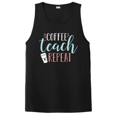 Coffee Teach Repeat - Cute Coffee Lover Teacher Quote PosiCharge Competitor Tank