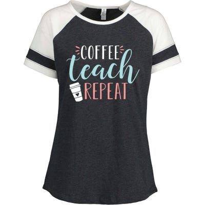 Coffee Teach Repeat - Cute Coffee Lover Teacher Quote Enza Ladies Jersey Colorblock Tee