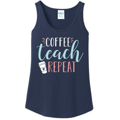 Coffee Teach Repeat - Cute Coffee Lover Teacher Quote Ladies Essential Tank