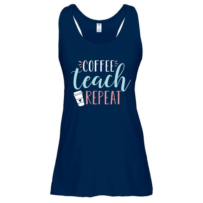 Coffee Teach Repeat - Cute Coffee Lover Teacher Quote Ladies Essential Flowy Tank