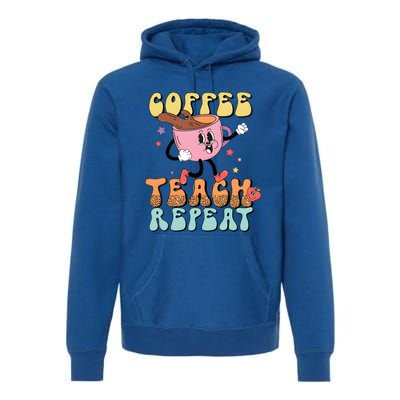 Coffee Teach Repeat Cute Groovy Teacher Retro Leopard Boho Great Gift Premium Hoodie