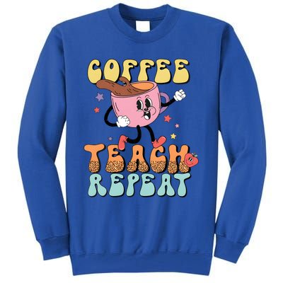 Coffee Teach Repeat Cute Groovy Teacher Retro Leopard Boho Great Gift Tall Sweatshirt