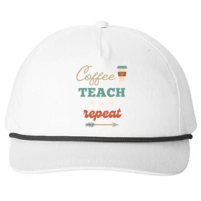 Coffee Teach Repeat Cute Retro Teacher Back To School Design Cute Gift Snapback Five-Panel Rope Hat