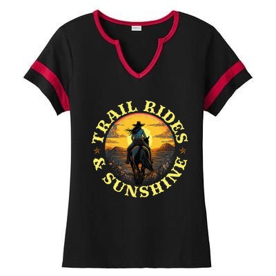 Country Trail Rides And Sunshine Horse Riding Cowgirl Ladies Halftime Notch Neck Tee