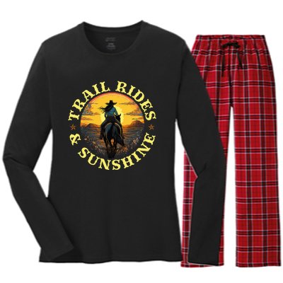 Country Trail Rides And Sunshine Horse Riding Cowgirl Women's Long Sleeve Flannel Pajama Set 