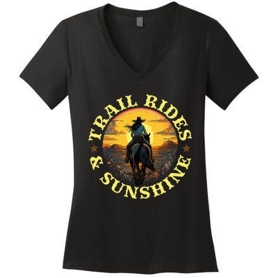 Country Trail Rides And Sunshine Horse Riding Cowgirl Women's V-Neck T-Shirt