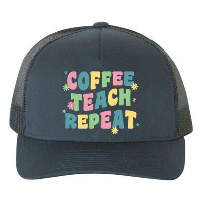 Coffee Teach Repeat Retro Groovy Back To School Teacher Gift Yupoong Adult 5-Panel Trucker Hat