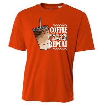 Coffee Teach Repeat Cute Teacher Gift Cooling Performance Crew T-Shirt