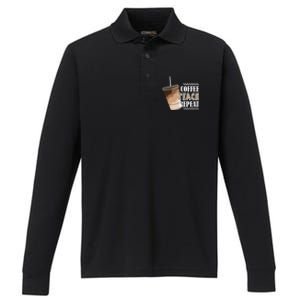 Coffee Teach Repeat Cute Teacher Gift Performance Long Sleeve Polo