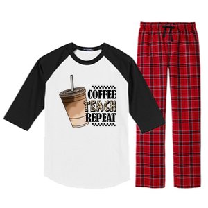 Coffee Teach Repeat Cute Teacher Gift Raglan Sleeve Pajama Set