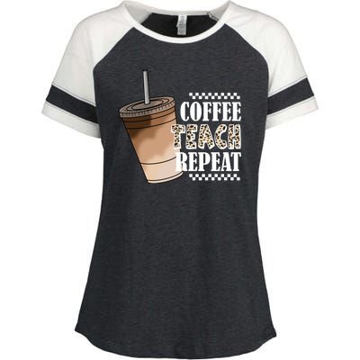 Coffee Teach Repeat Cute Teacher Gift Enza Ladies Jersey Colorblock Tee