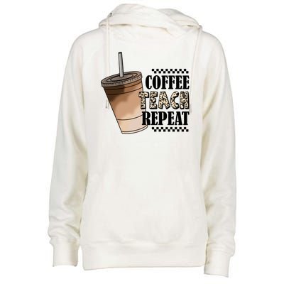 Coffee Teach Repeat Cute Teacher Gift Womens Funnel Neck Pullover Hood