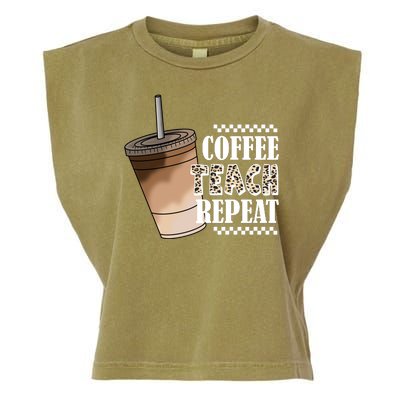 Coffee Teach Repeat Cute Teacher Gift Garment-Dyed Women's Muscle Tee