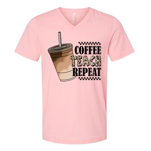 Coffee Teach Repeat Cute Teacher Gift V-Neck T-Shirt