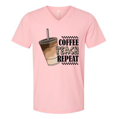 Coffee Teach Repeat Cute Teacher Gift V-Neck T-Shirt