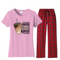 Coffee Teach Repeat Cute Teacher Gift Women's Flannel Pajama Set