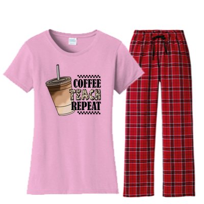 Coffee Teach Repeat Cute Teacher Gift Women's Flannel Pajama Set