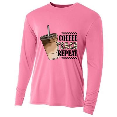 Coffee Teach Repeat Cute Teacher Gift Cooling Performance Long Sleeve Crew
