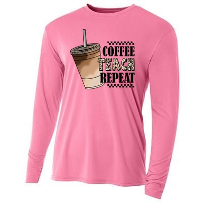 Coffee Teach Repeat Cute Teacher Gift Cooling Performance Long Sleeve Crew