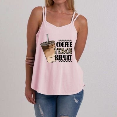 Coffee Teach Repeat Cute Teacher Gift Women's Strappy Tank