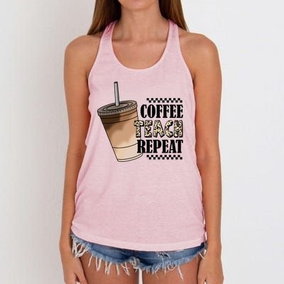 Coffee Teach Repeat Cute Teacher Gift Women's Knotted Racerback Tank